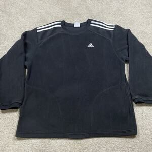 Y2K Adidas Sweatshirt Mens Large Black Fleece Three Stripes Crewneck 00s Pockets